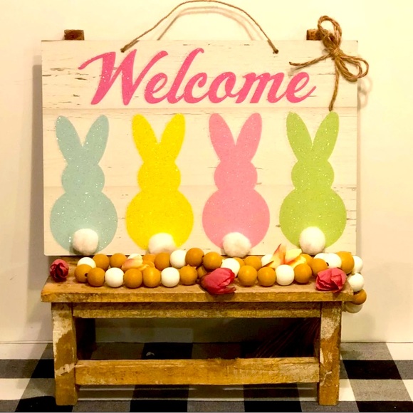 🌸 PASTEL GLITTER BUNNY SIGN 🌸 - Picture 3 of 5